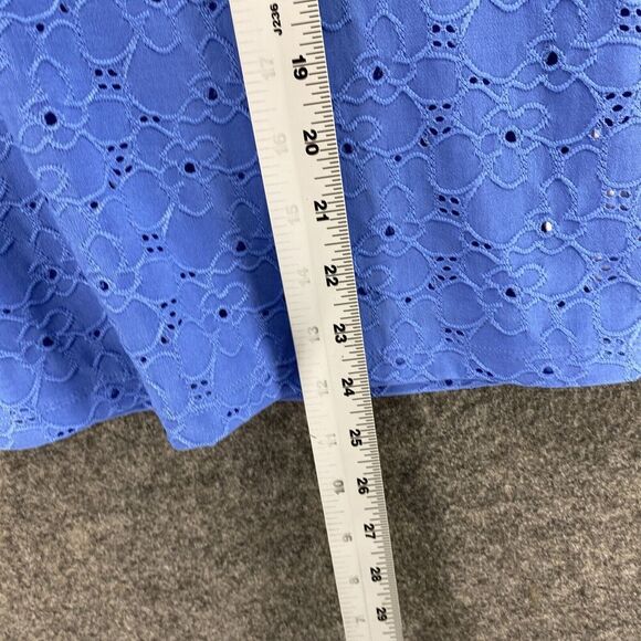 Michael Kors Blouse Women L Large Blue Floral Embroidered V-Neck Short Sleeve - Picture 8 of 9